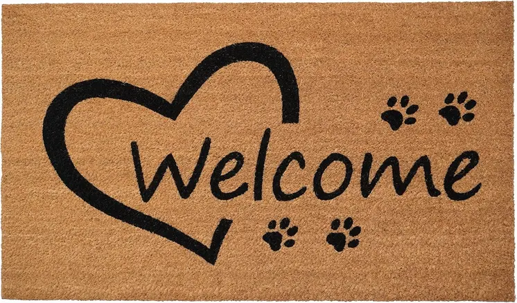 17" X 29" Natural And Black Pawprint Welcome Outdoor Coir Door Mat