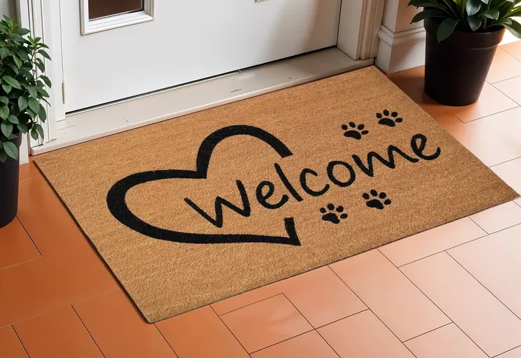 17" X 29" Natural And Black Pawprint Welcome Outdoor Coir Door Mat