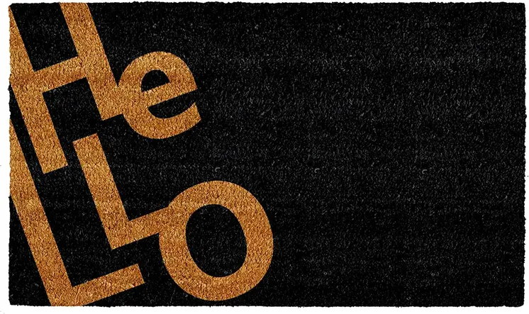 17" X 29" Black And Natural Hello Outdoor Coir Door Mat