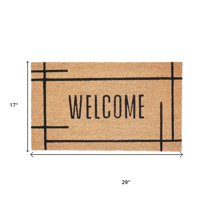 17" X 29" Natural And Black Welcome Outdoor Coir Door Mat