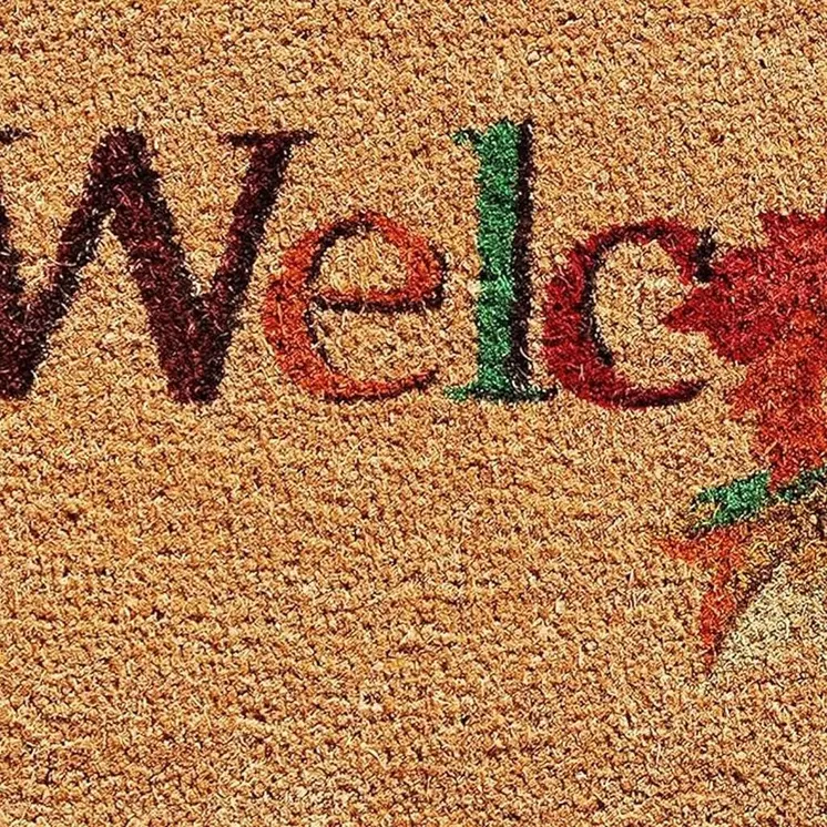 17" X 29" Natural And Orange Fall Leaves Welcome Coir Outdoor Door Mat