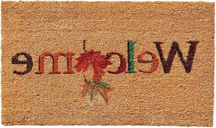 17" X 29" Natural And Orange Fall Leaves Welcome Coir Outdoor Door Mat