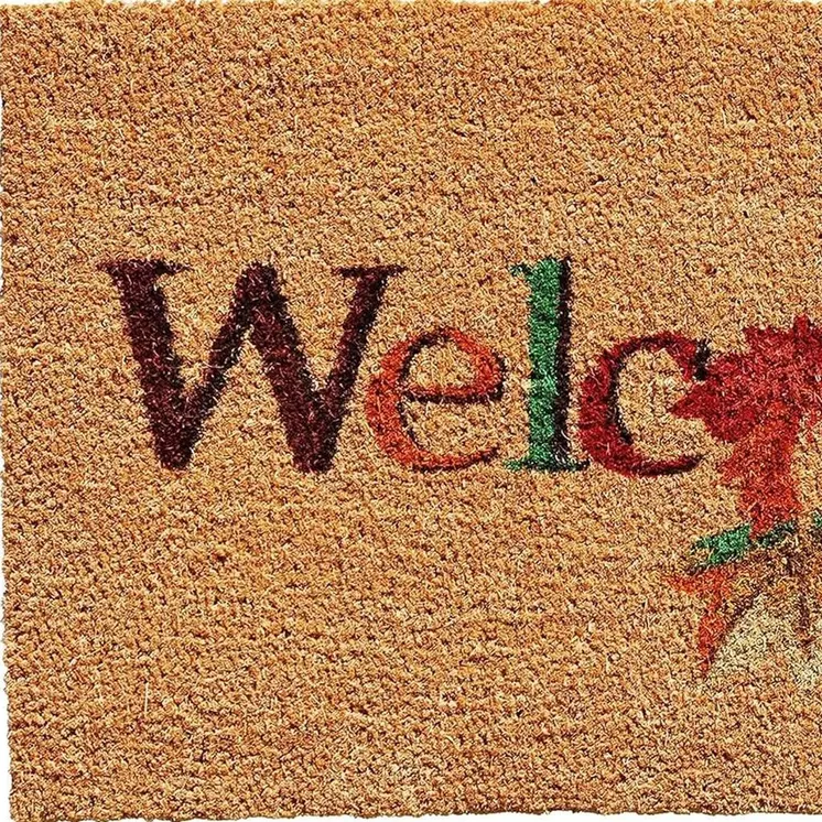 17" X 29" Natural And Orange Fall Leaves Welcome Coir Outdoor Door Mat