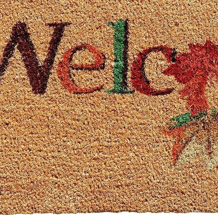 17" X 29" Natural And Orange Fall Leaves Welcome Coir Outdoor Door Mat