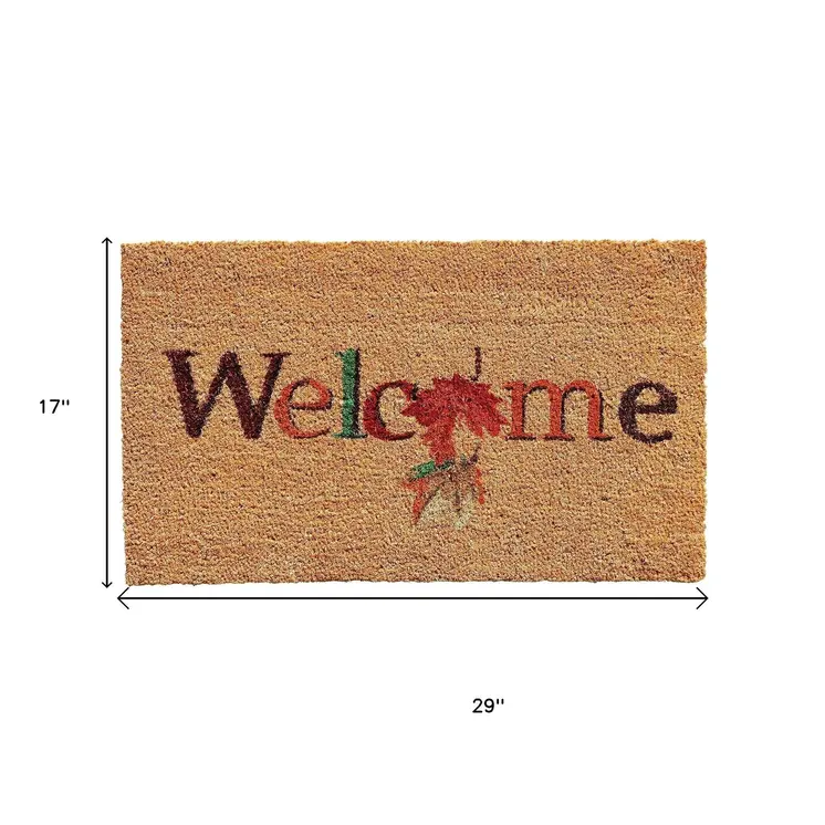 17" X 29" Natural And Orange Fall Leaves Welcome Coir Outdoor Door Mat