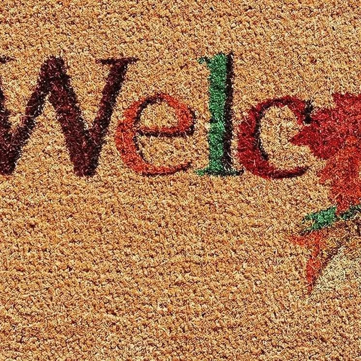 17" X 29" Natural And Orange Fall Leaves Welcome Coir Outdoor Door Mat