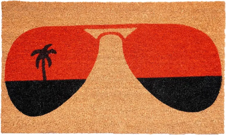 17" X 29" Natural And Red Summer Tropical Outdoor Coir Door Mat