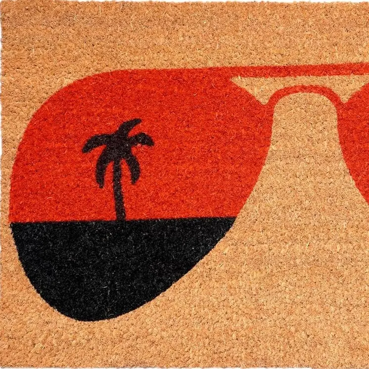 17" X 29" Natural And Red Summer Tropical Outdoor Coir Door Mat
