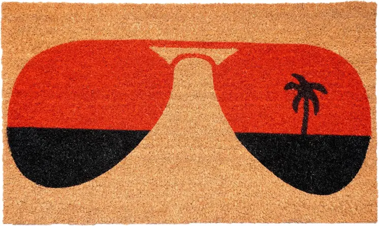 17" X 29" Natural And Red Summer Tropical Outdoor Coir Door Mat