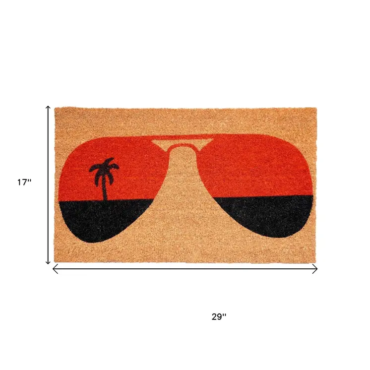 17" X 29" Natural And Red Summer Tropical Outdoor Coir Door Mat
