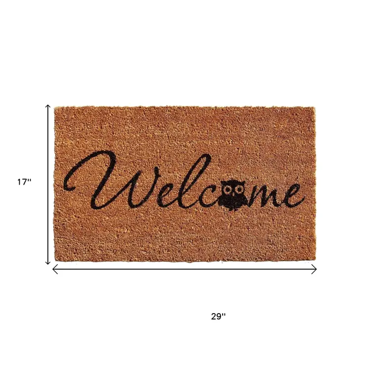 17" X 29" Black And Natural Owl Welcome Outdoor Coir Door Mat