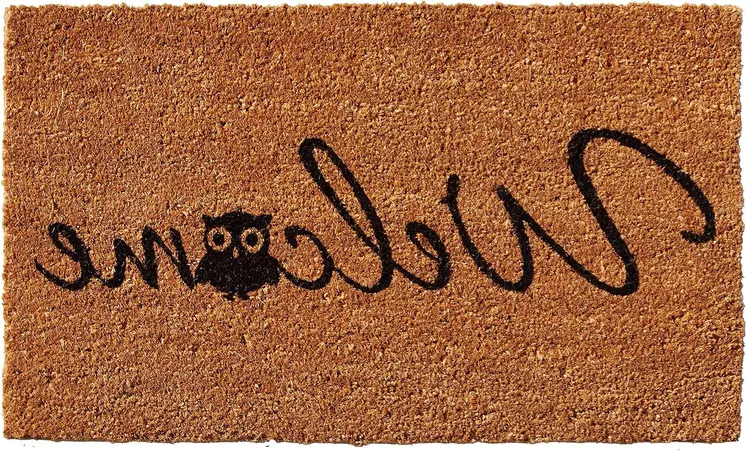 17" X 29" Black And Natural Owl Welcome Outdoor Coir Door Mat