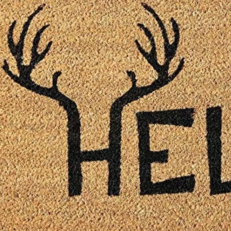 17" X 29" Natural And Black Hello With Antlers Coir Outdoor Door Mat