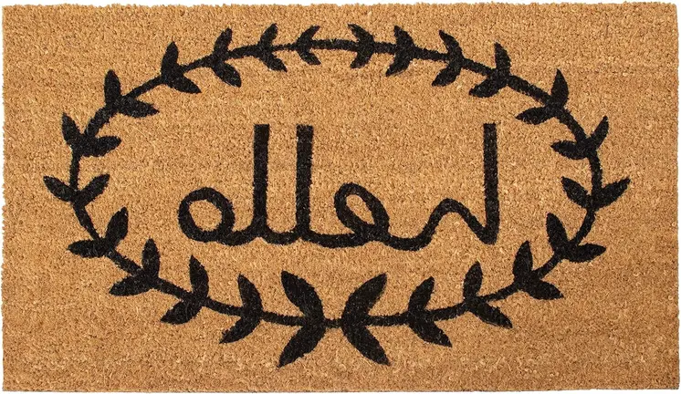 17" X 29" Natural And Black Hello Outdoor Coir Door Mat