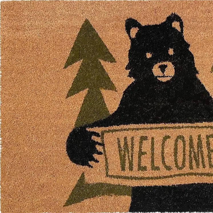 17" X 29" Natural And Black Coir Bear Outdoor Door Mat