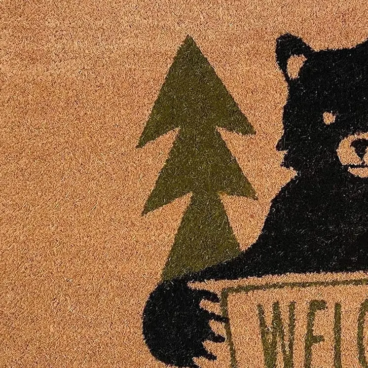 17" X 29" Natural And Black Coir Bear Outdoor Door Mat