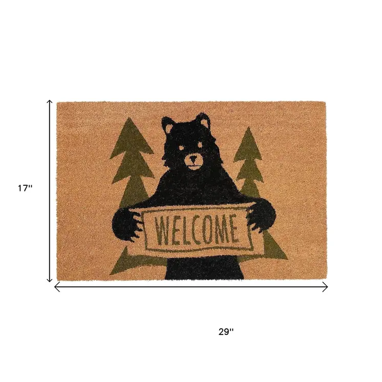 17" X 29" Natural And Black Coir Bear Outdoor Door Mat