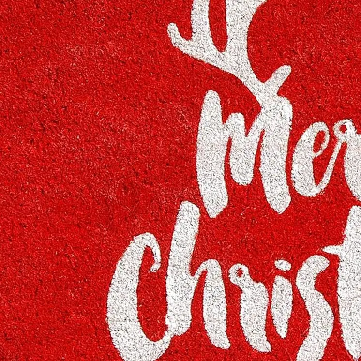 17" X 29" Red And White Coir Reindeer Outdoor Christmas Door Mat