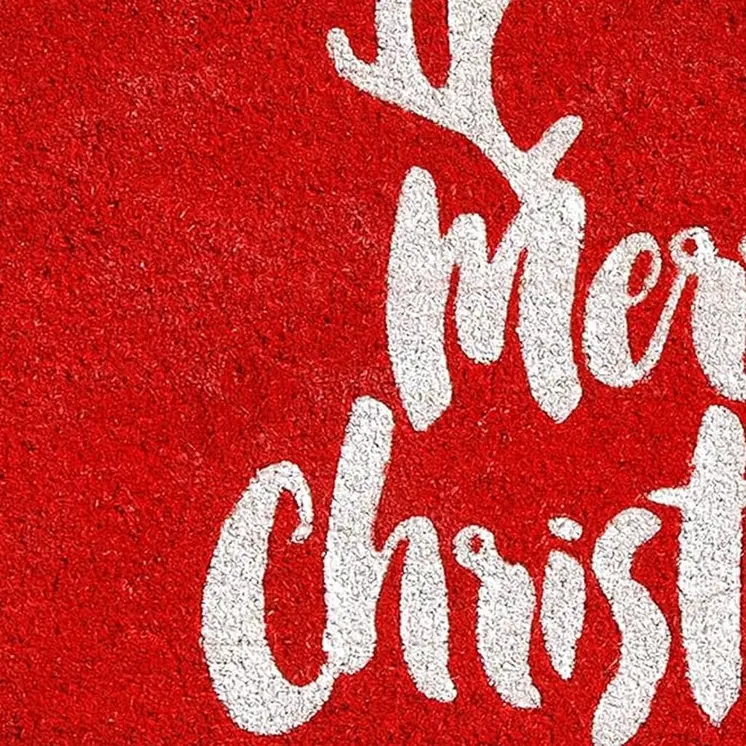 17" X 29" Red And White Coir Reindeer Outdoor Christmas Door Mat