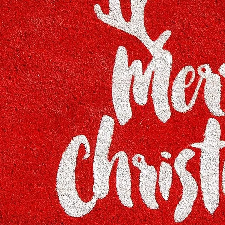 17" X 29" Red And White Coir Reindeer Outdoor Christmas Door Mat