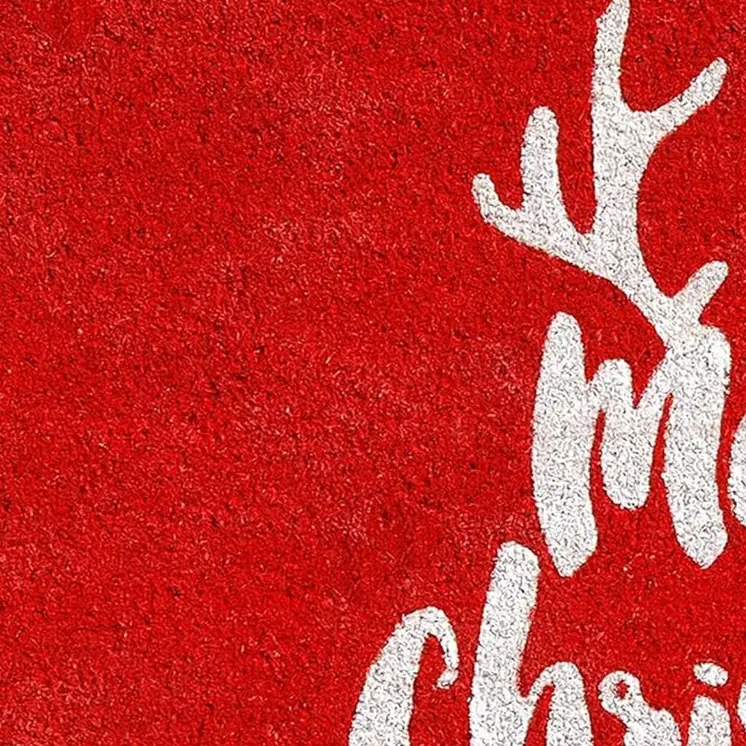 17" X 29" Red And White Coir Reindeer Outdoor Christmas Door Mat