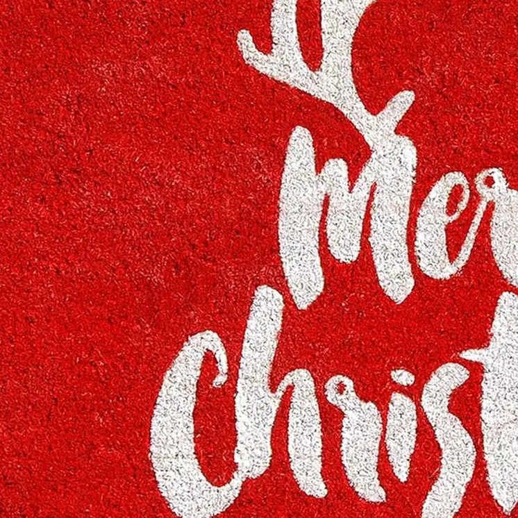 17" X 29" Red And White Coir Reindeer Outdoor Christmas Door Mat