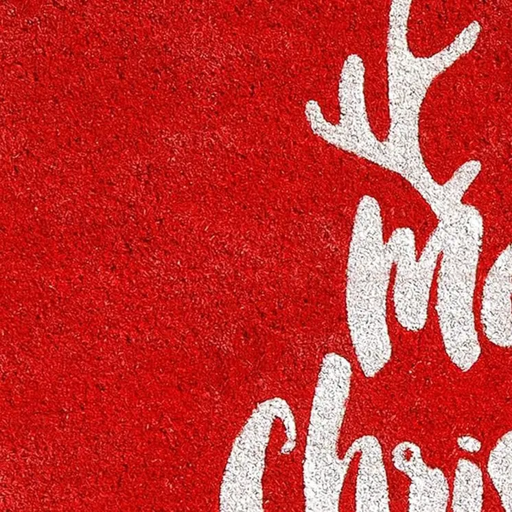 17" X 29" Red And White Coir Reindeer Outdoor Christmas Door Mat