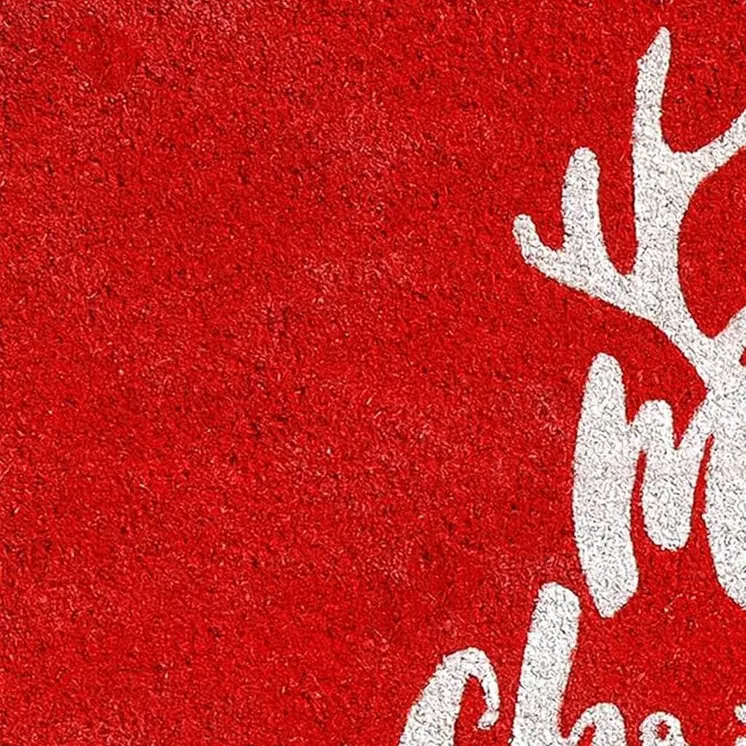17" X 29" Red And White Coir Reindeer Outdoor Christmas Door Mat