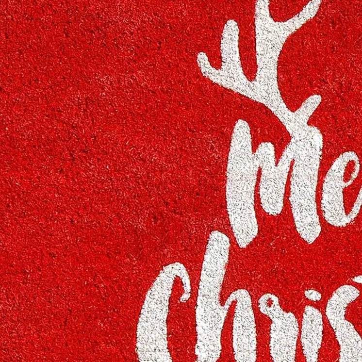 17" X 29" Red And White Coir Reindeer Outdoor Christmas Door Mat