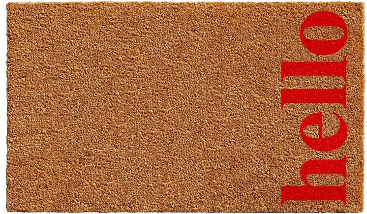 17" X 29" Natural And Red Hello Outdoor Coir Door Mat