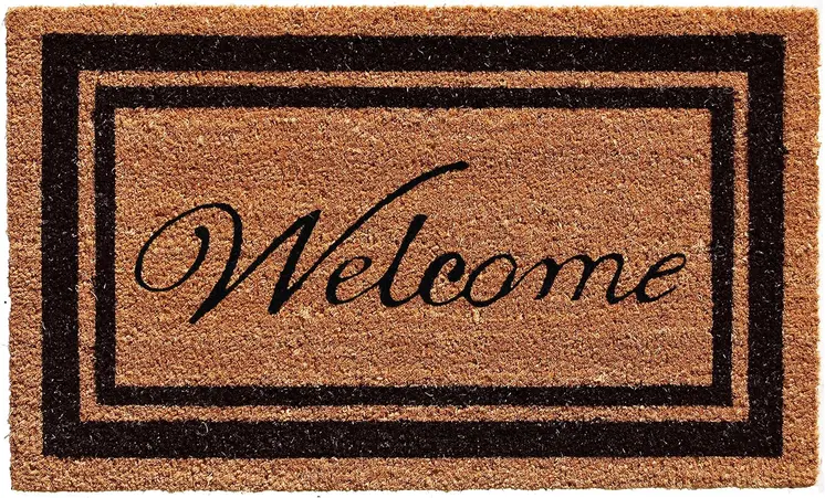 18" X 30" Natural And Black Striped Border Welcome Outdoor Coir Door Mat