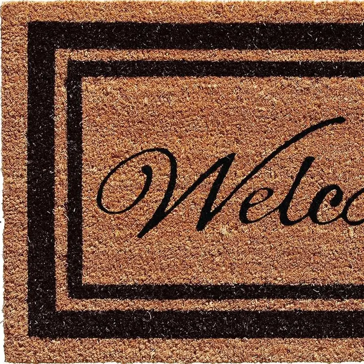 18" X 30" Natural And Black Striped Border Welcome Outdoor Coir Door Mat