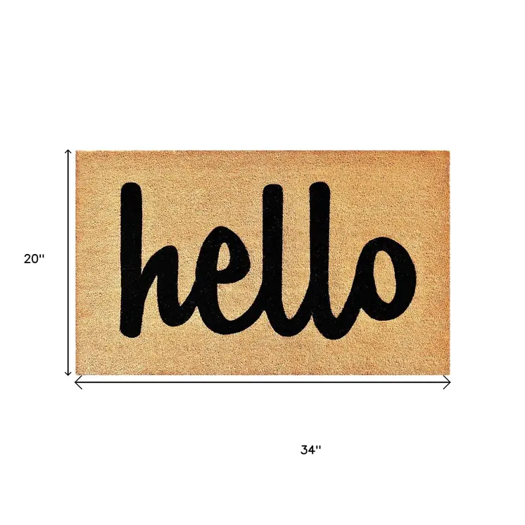 20" X 34" Natural And Black Hello Outdoor Coir Door Mat