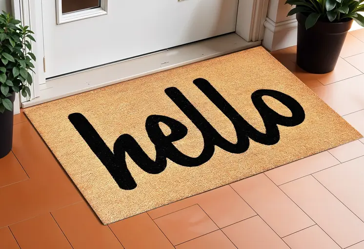 20" X 34" Natural And Black Hello Outdoor Coir Door Mat