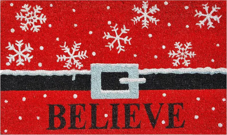 24" X 36" Red And Black Coir Snowflake Outdoor Christmas Door Mat