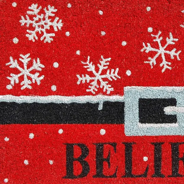 24" X 36" Red And Black Coir Snowflake Outdoor Christmas Door Mat