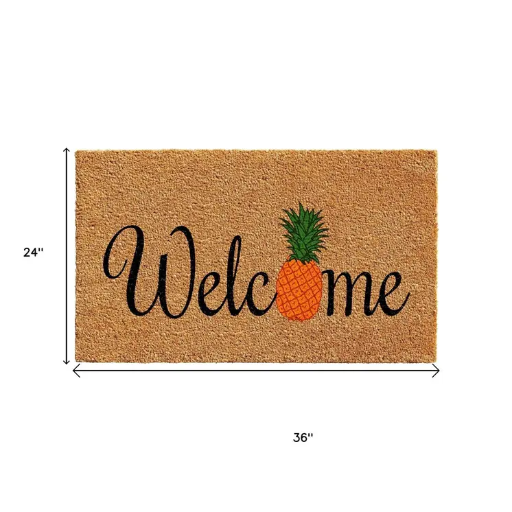 24" X 36" Black And Natural Coir Pineapple Welcome Outdoor Door Mat
