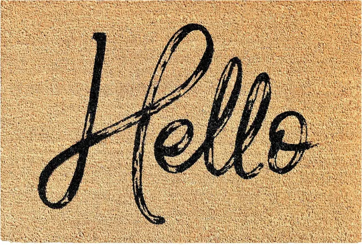24" X 36" Natural And Black Hello Distressed Outdoor Coir Door Mat