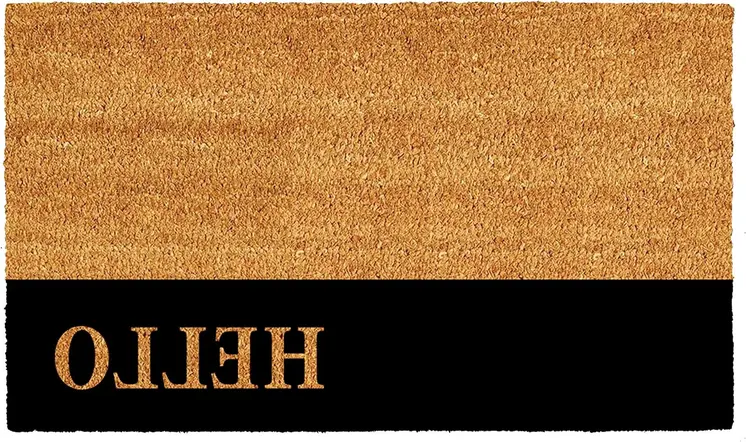 24" X 36" Natural And Black Color Block Hello Outdoor Coir Door Mat