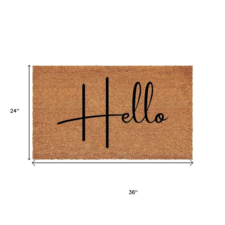 24" X 36" Natural And Black Mod Hello Outdoor Coir Door Mat