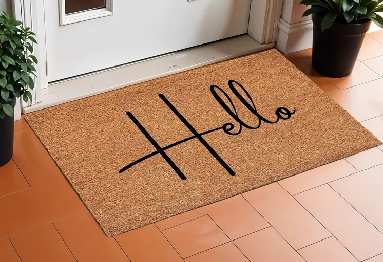 24" X 36" Natural And Black Mod Hello Outdoor Coir Door Mat
