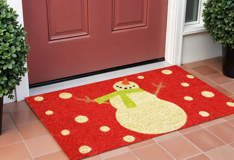 24" X 36" Red And White Coir Snowman Outdoor Christmas Door Mat