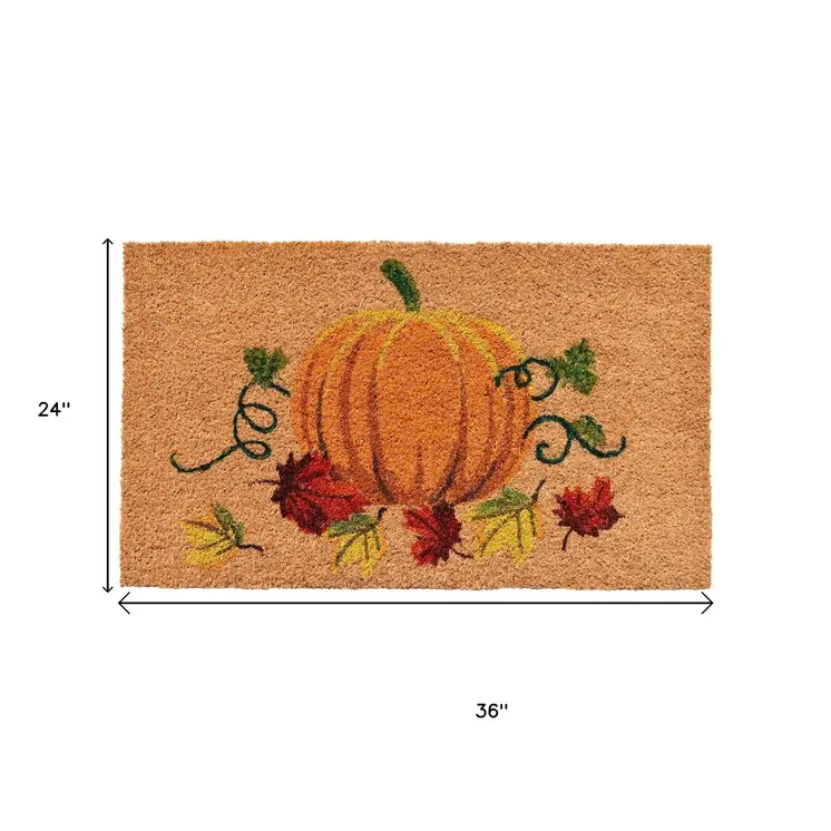 24" X 36" Natural And Orange Coir Pumpkin Outdoor Fall Door Mat