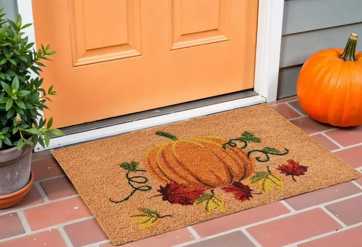 24" X 36" Natural And Orange Coir Pumpkin Outdoor Fall Door Mat