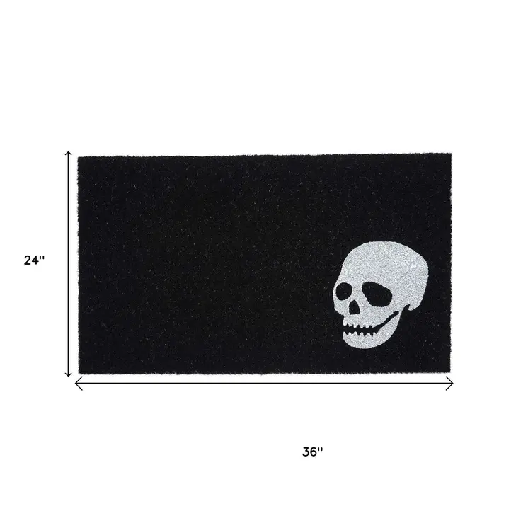 24" X 36" Black And White Coir Skull Outdoor Halloween Door Mat