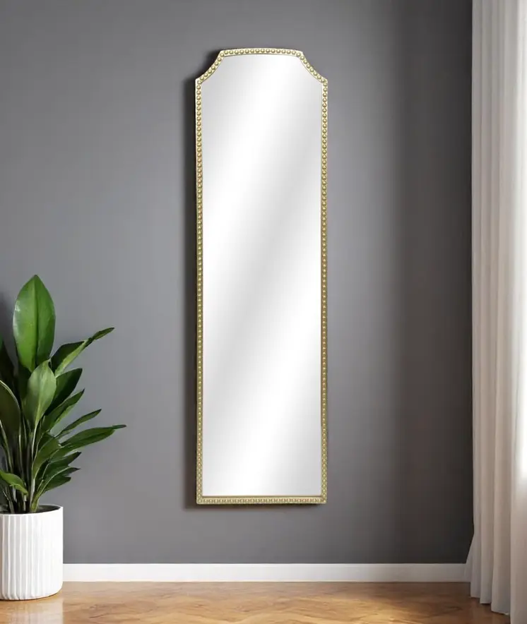 64" Gold Metal Beaded Arch Full Length Hanging Mirror