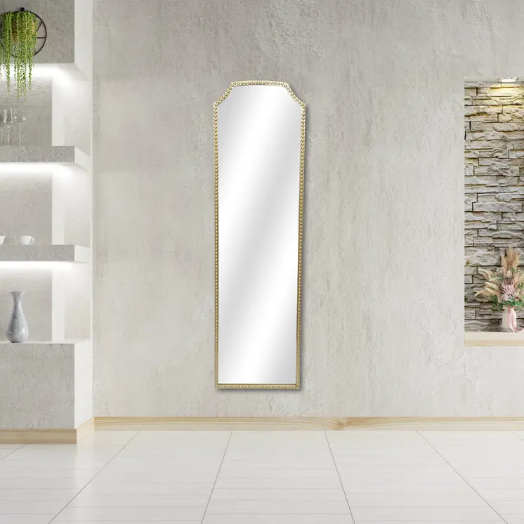 64" Gold Metal Beaded Arch Full Length Hanging Mirror