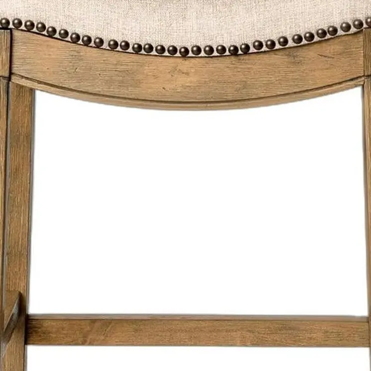 31" Beige and Brown Fabric and Solid Wood Backless Bar Height Bar Chair