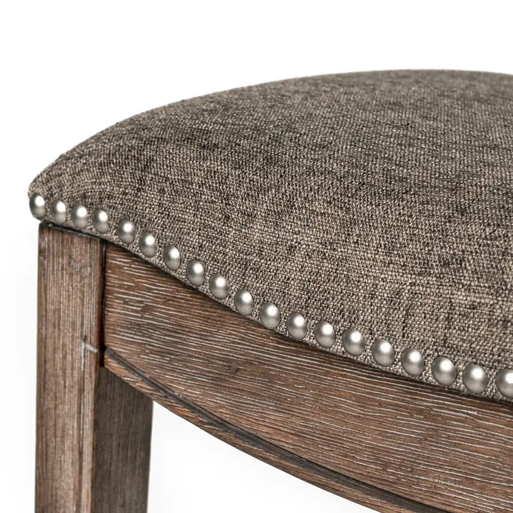31" Gray and Brown Fabric and Solid Wood Backless Bar Height Bar Chair