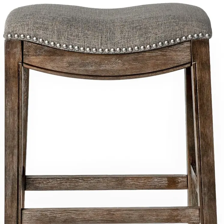 31" Gray and Brown Fabric and Solid Wood Backless Bar Height Bar Chair